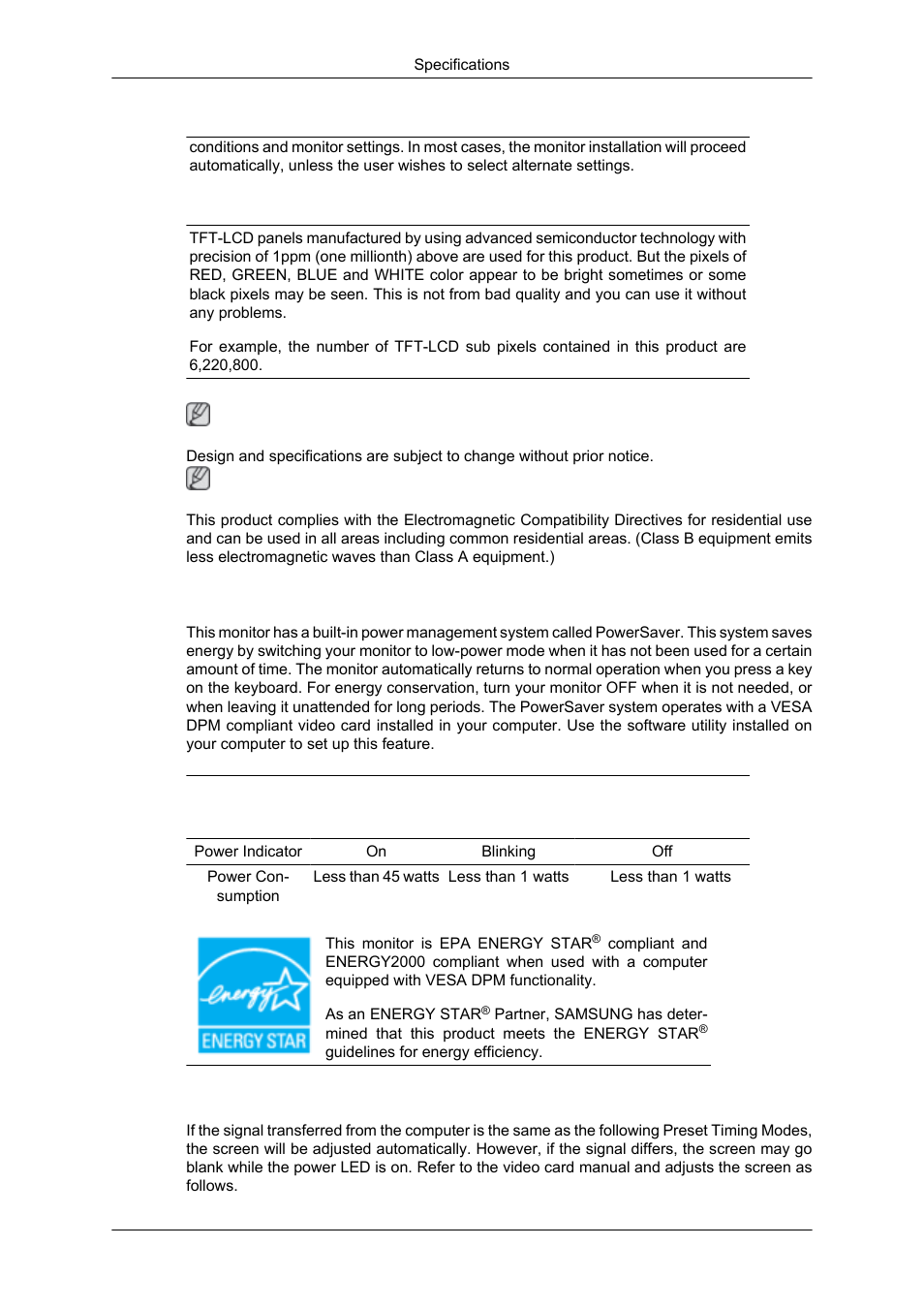 Powersaver, Preset timing modes | Samsung 2043SN User Manual | Page 160 / 202