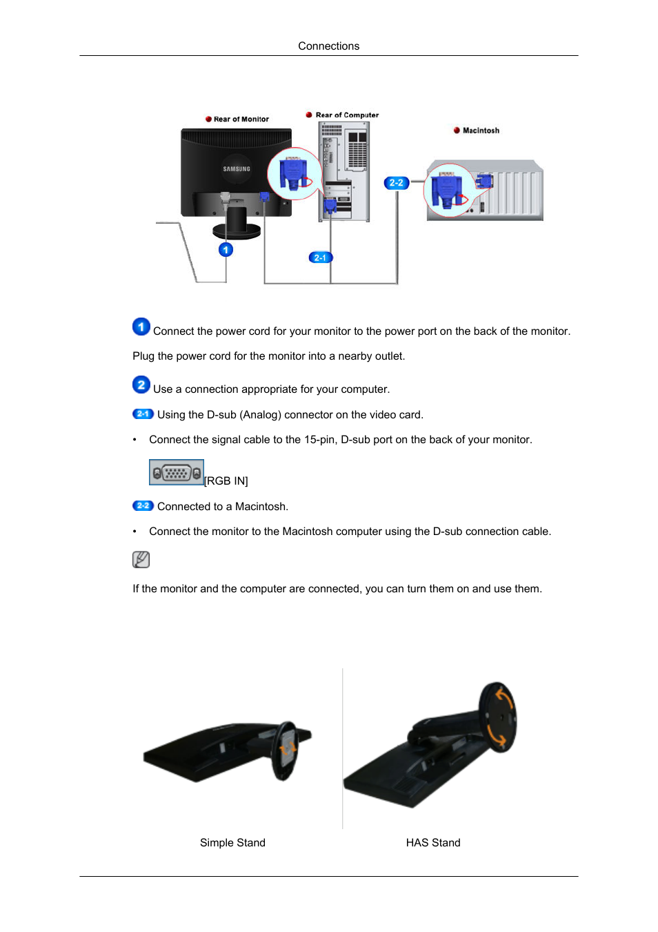 2243lnx} connecting cables, Using the stand, Monitor assembly | Samsung 2043SN User Manual | Page 27 / 202