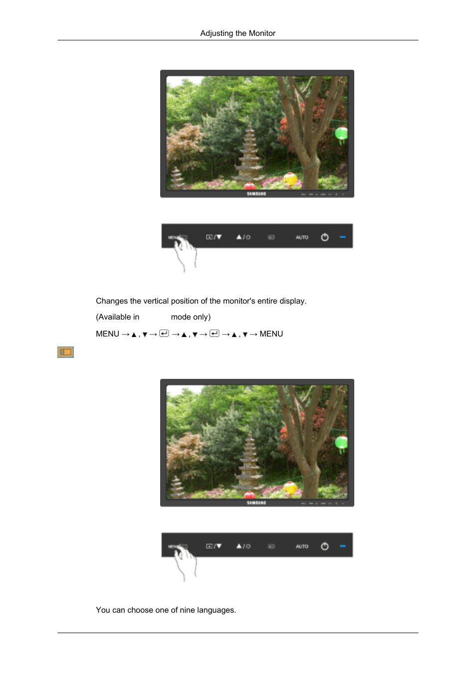 V-position, Language | Samsung 2043SN User Manual | Page 96 / 202