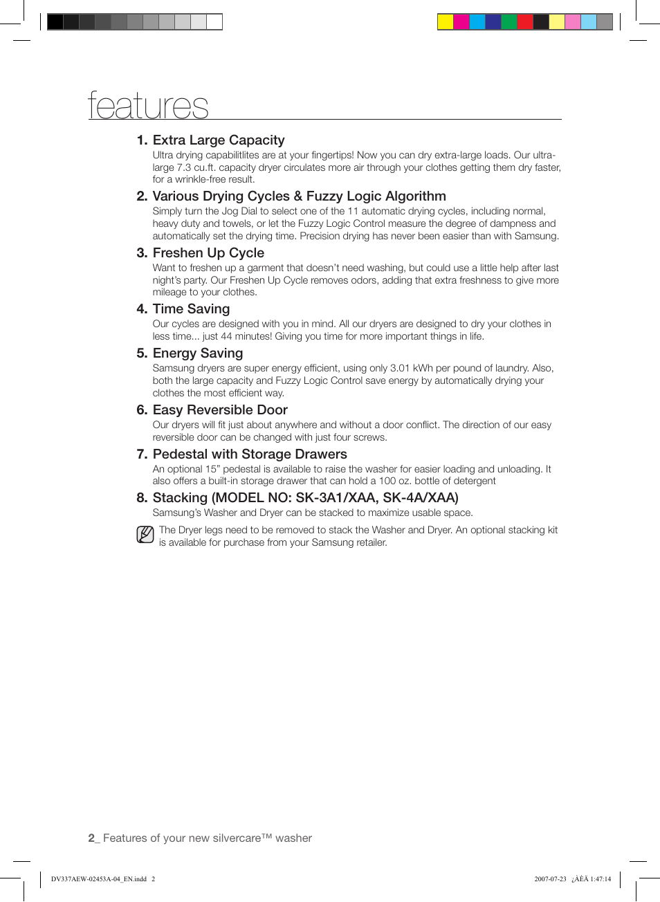 Features | Samsung DV328 User Manual | Page 2 / 32
