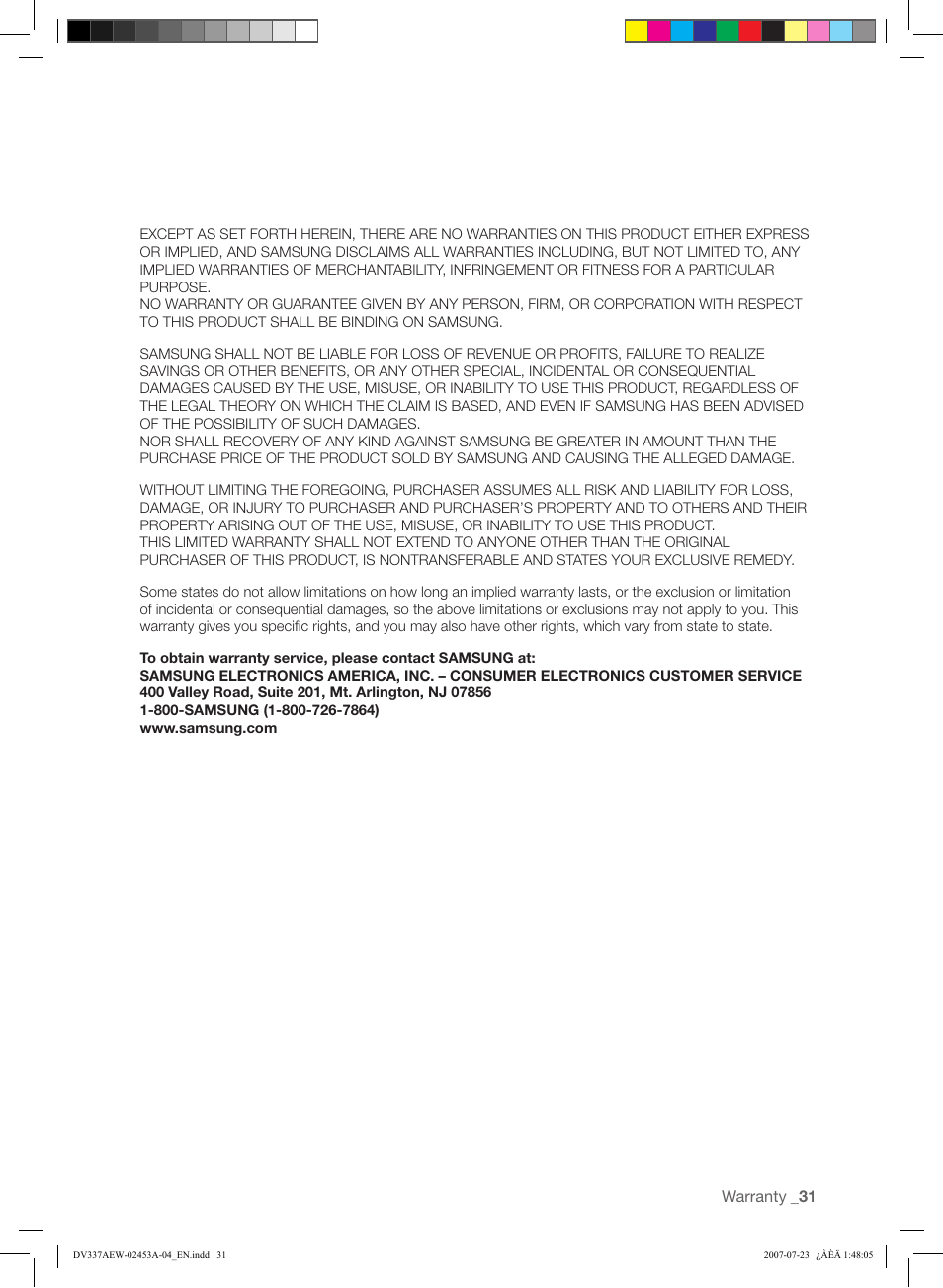 Samsung DV328 User Manual | Page 31 / 32