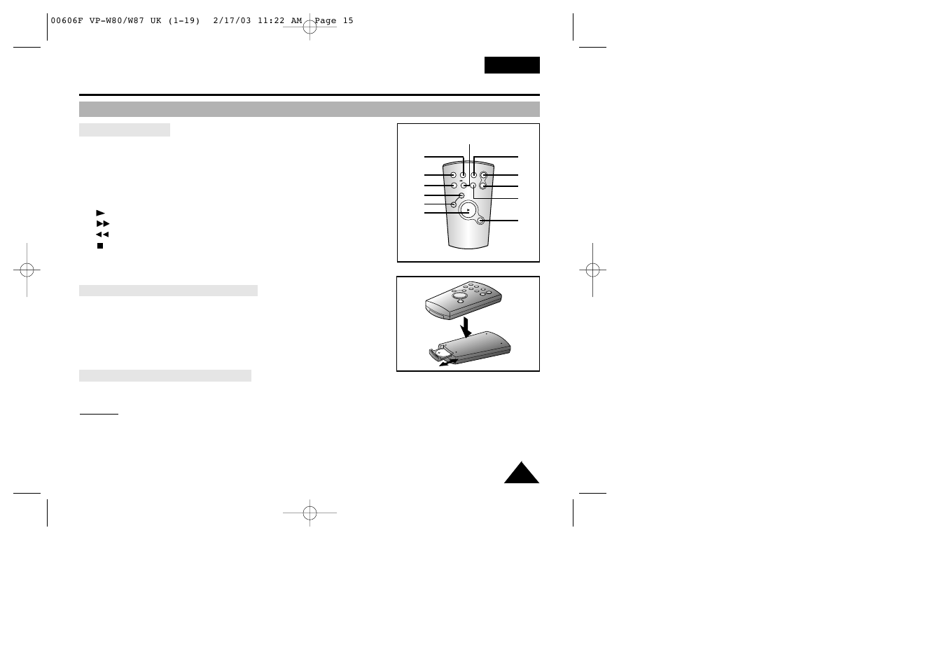 Getting to know your camcorder, Remote control (vp-w87/w87d only), English | Samsung W87D User Manual | Page 15 / 65