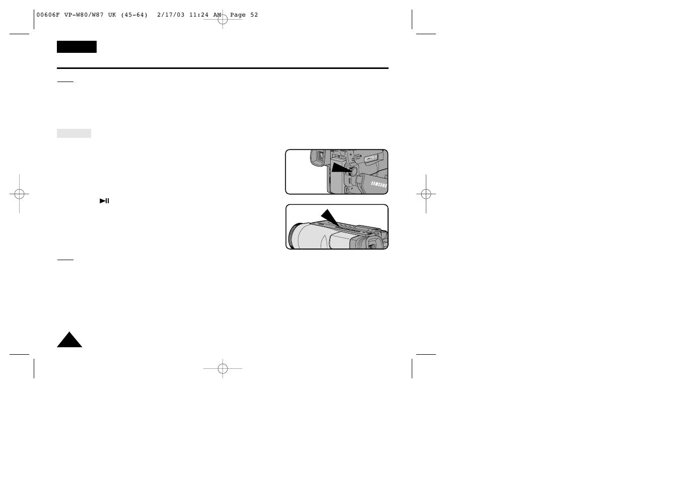 Playing back the tape | Samsung W87D User Manual | Page 52 / 65