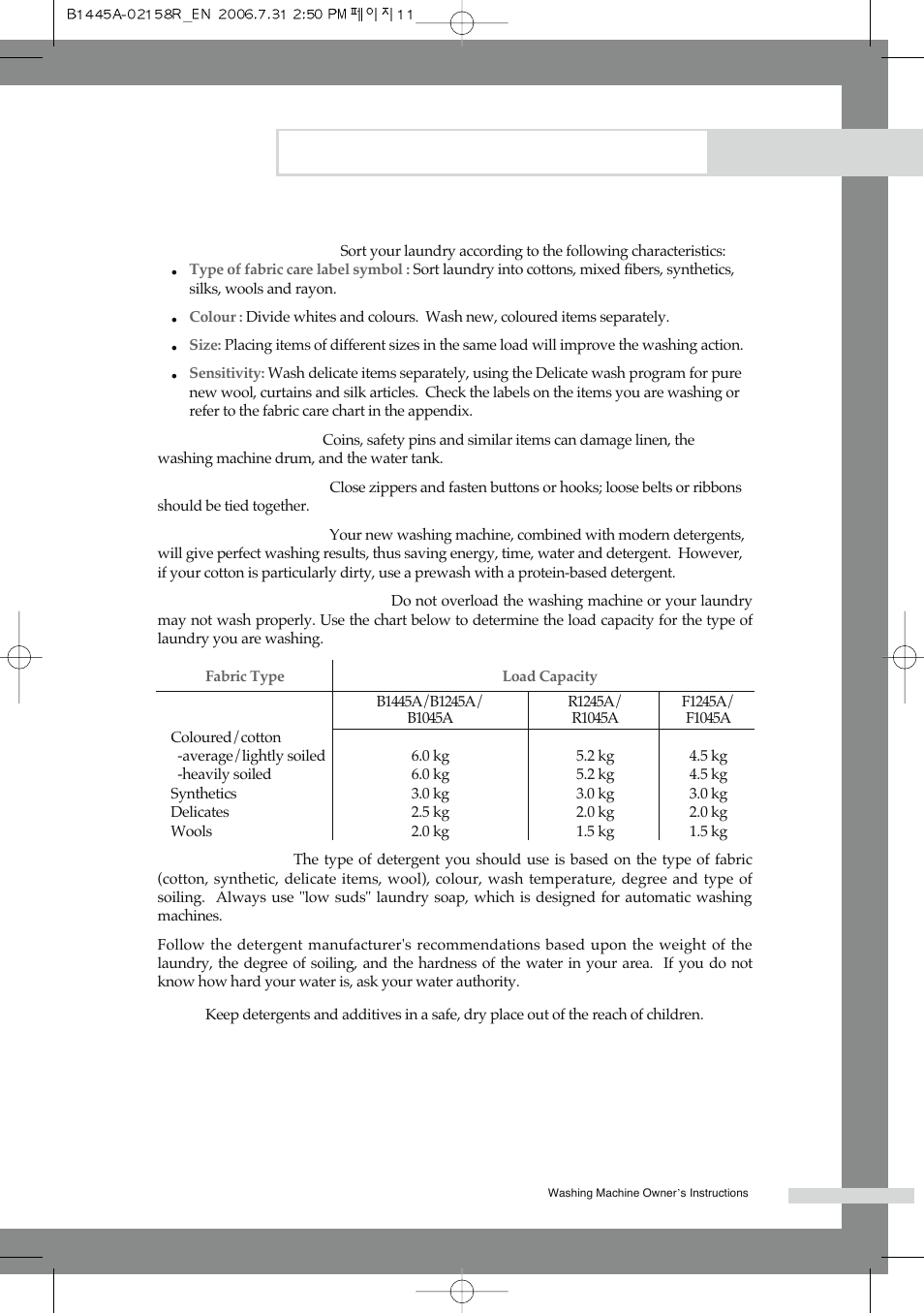 Washing a load of laundry, Washing tips and hints | Samsung F1245A(V/S/C) User Manual | Page 15 / 24