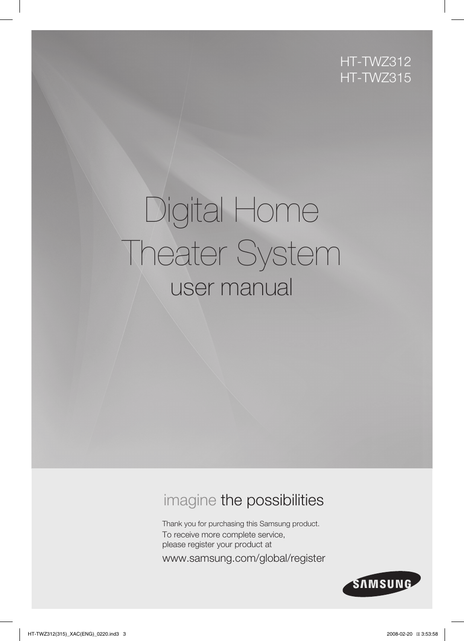 Digital home theater system, User manual | Samsung HT-TWZ315 User Manual | Page 2 / 72