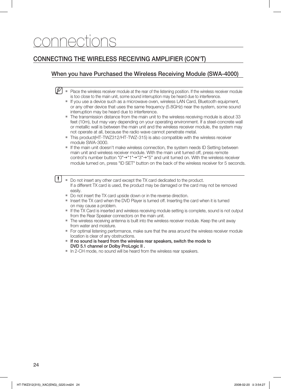 Connections | Samsung HT-TWZ315 User Manual | Page 25 / 72