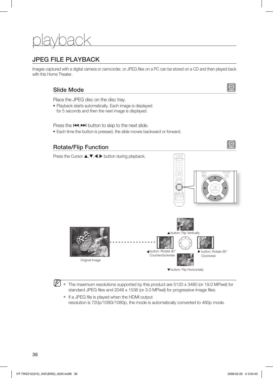 Playback, Jpeg file playback | Samsung HT-TWZ315 User Manual | Page 37 / 72