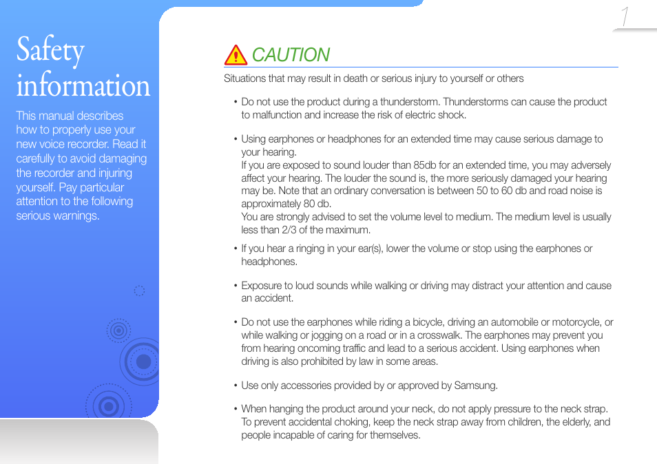 Safetyinformation, Safety information, Caution | Samsung YP-VP2 User Manual | Page 3 / 45