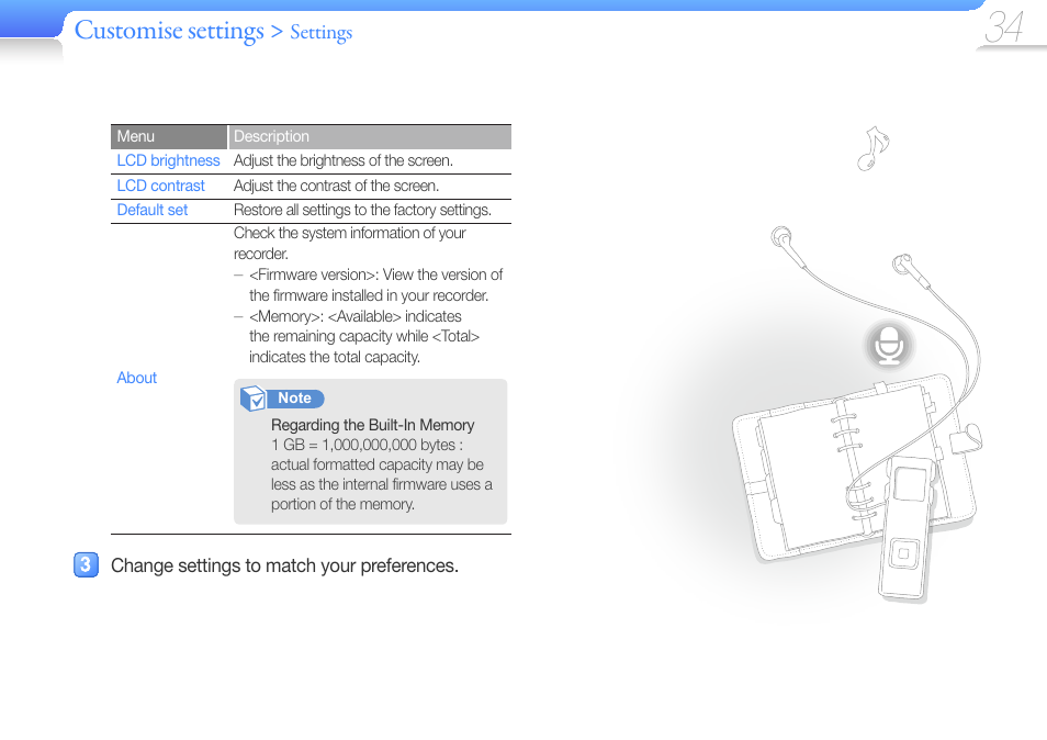 Customise settings | Samsung YP-VP2 User Manual | Page 36 / 45