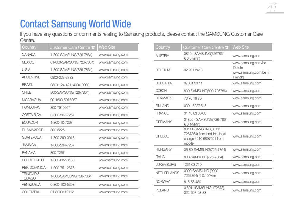 Contact samsung world wide | Samsung YP-VP2 User Manual | Page 43 / 45