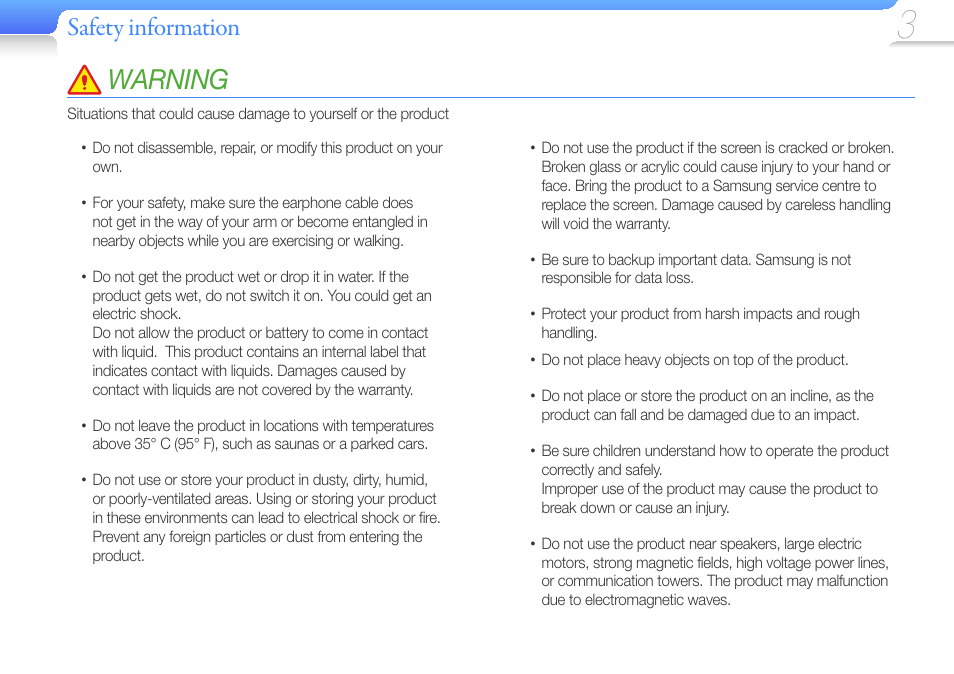 Warning, Safety information | Samsung YP-VP2 User Manual | Page 5 / 45