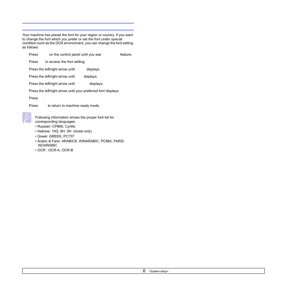 Changing the font setting | Samsung ML-3470 User Manual | Page 22 / 103