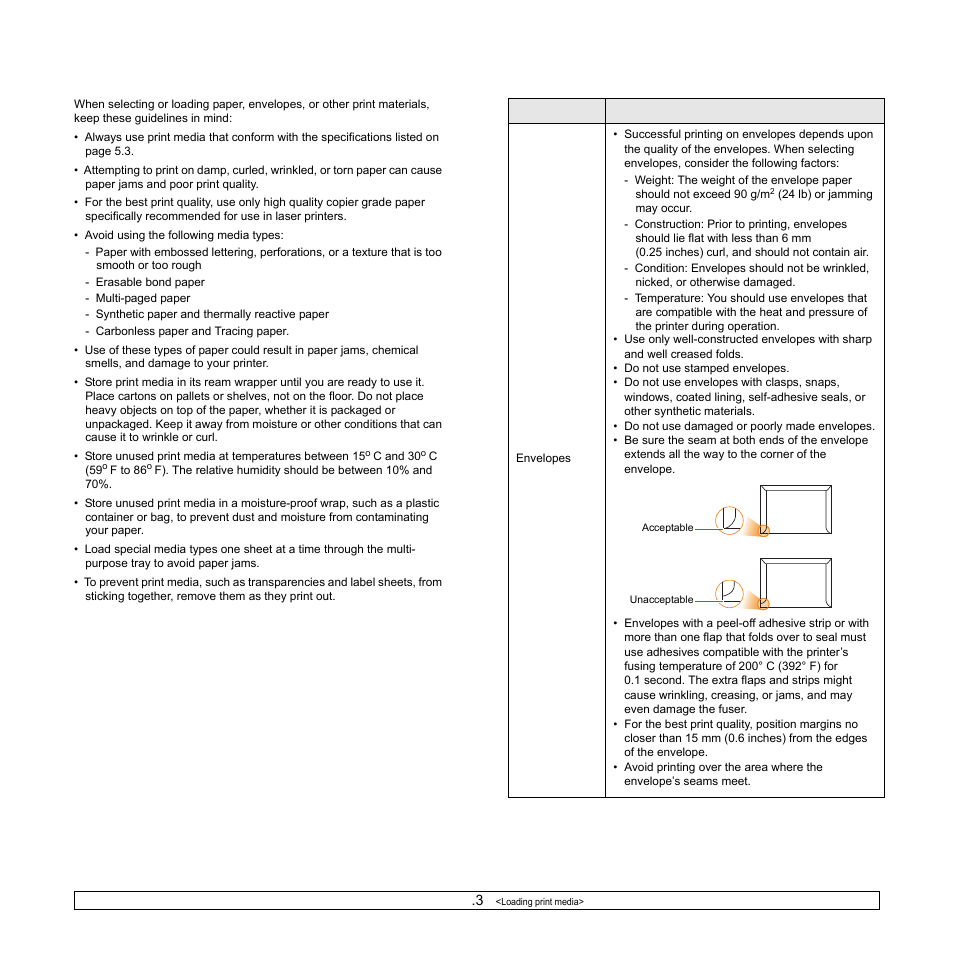 Guidelines for selecting and storing print media | Samsung ML-3470 User Manual | Page 31 / 103