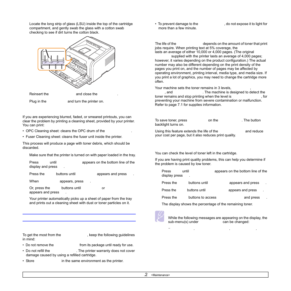 Maintaining the toner cartridge, Checking the remaining toner | Samsung ML-3470 User Manual | Page 40 / 103