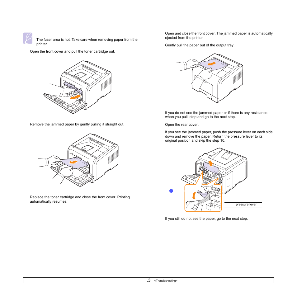 Around the toner cartridge, In the paper exit area | Samsung ML-3470 User Manual | Page 45 / 103