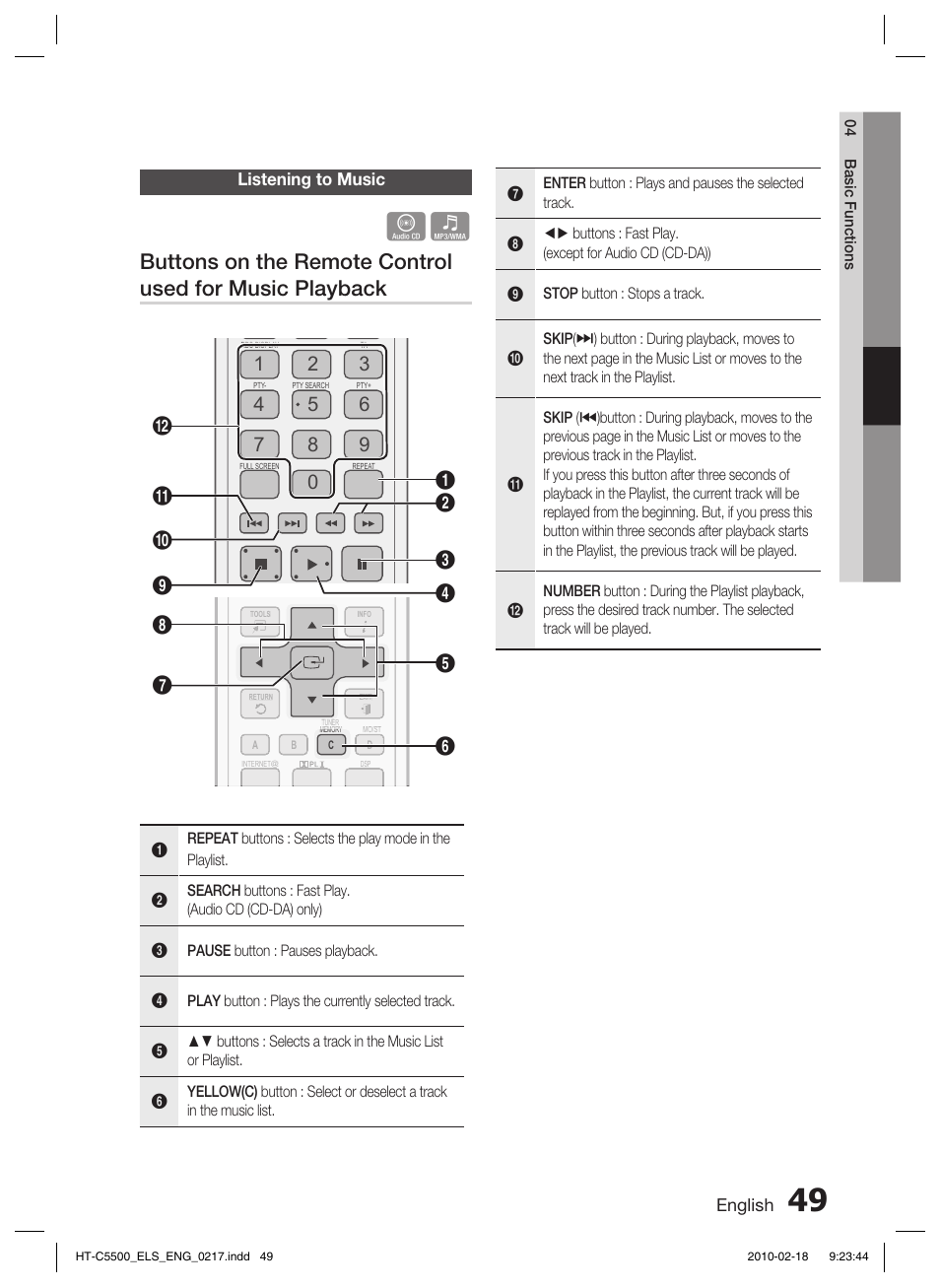 Listening to music | Samsung HT-C5550 User Manual | Page 49 / 69