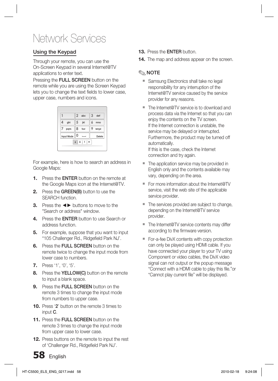 Network services | Samsung HT-C5550 User Manual | Page 58 / 69