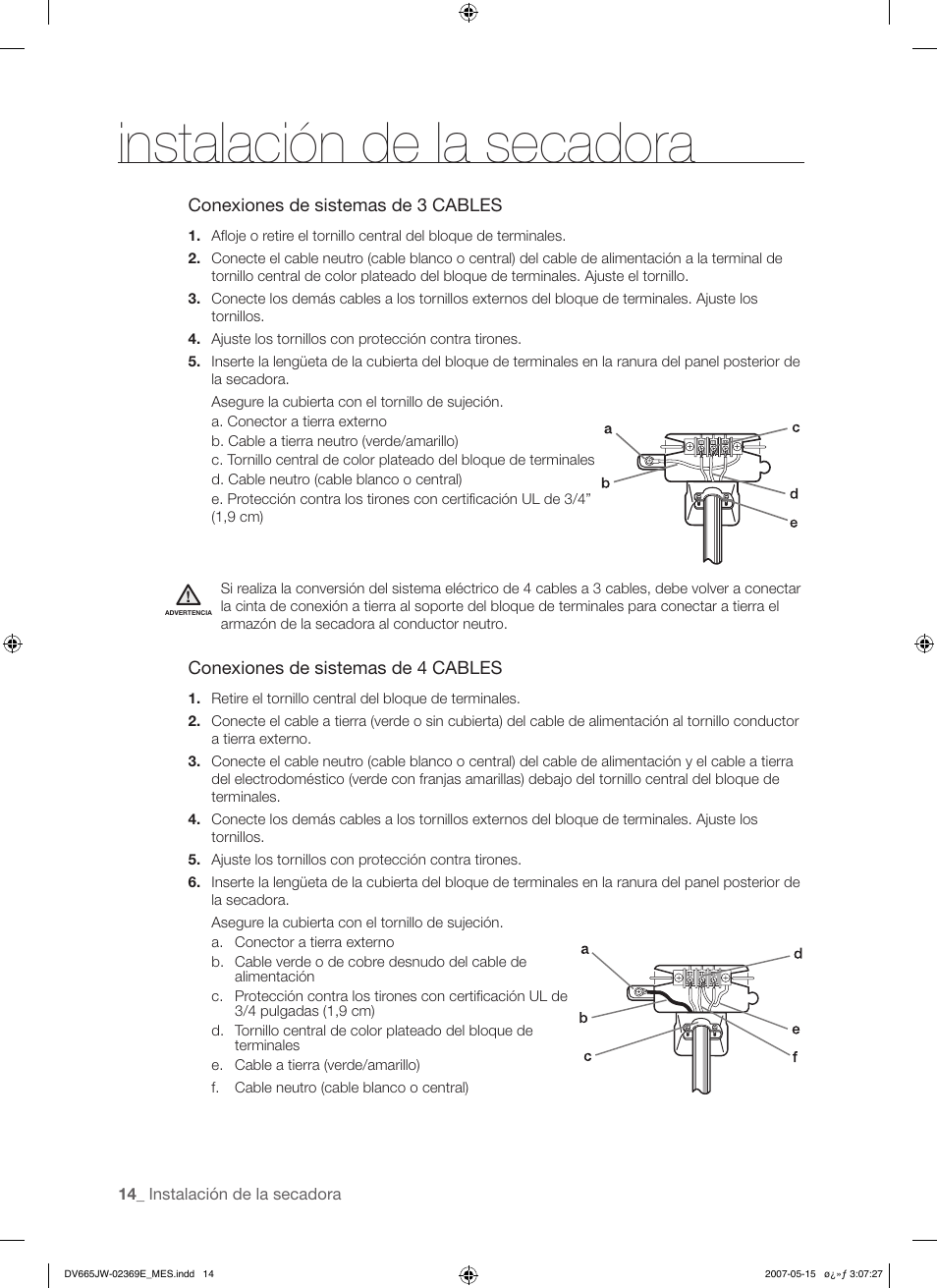 Instalación de la secadora | Samsung DV665J User Manual | Page 42 / 60
