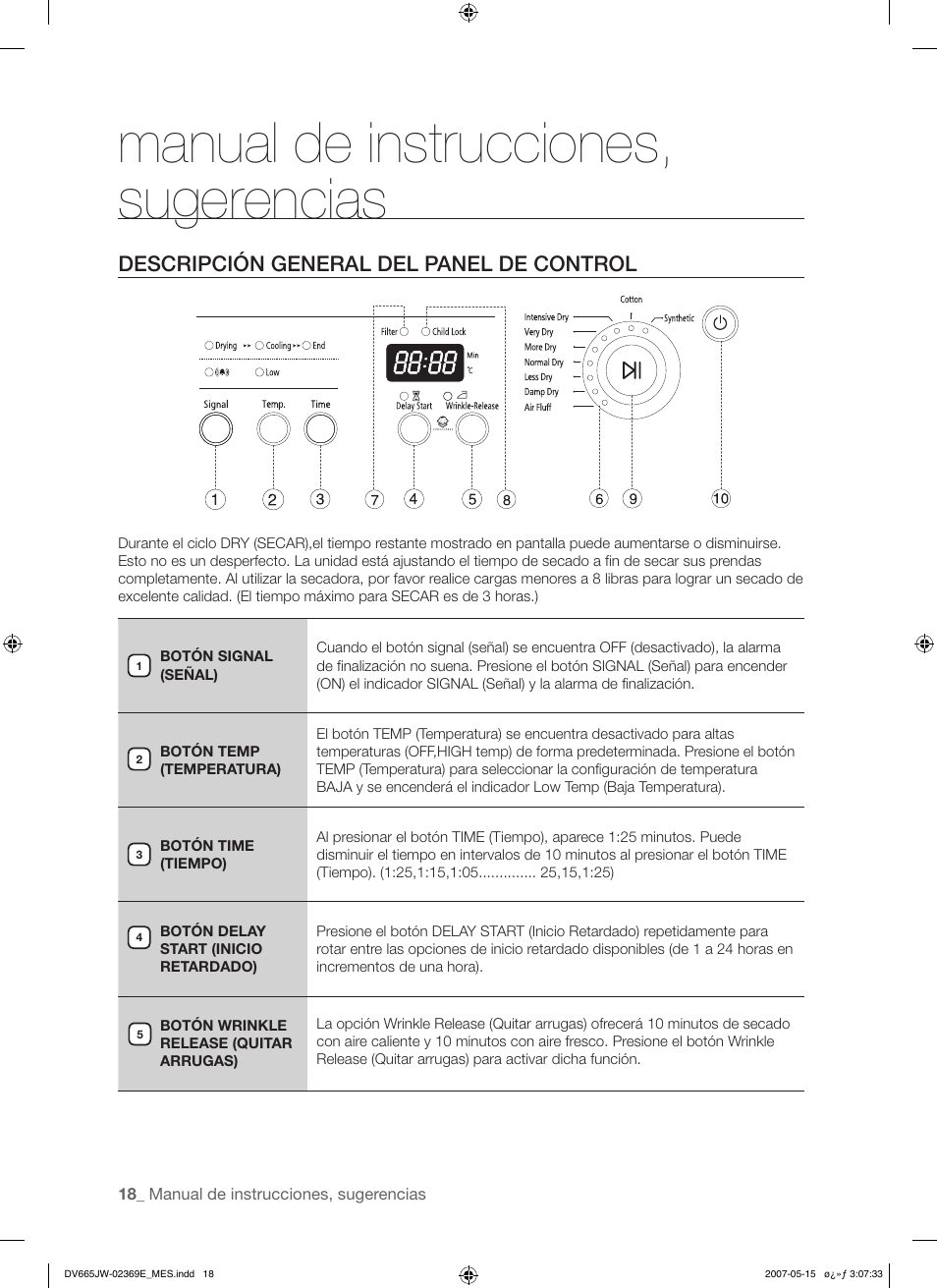 Manual de instrucciones, sugerencias | Samsung DV665J User Manual | Page 46 / 60