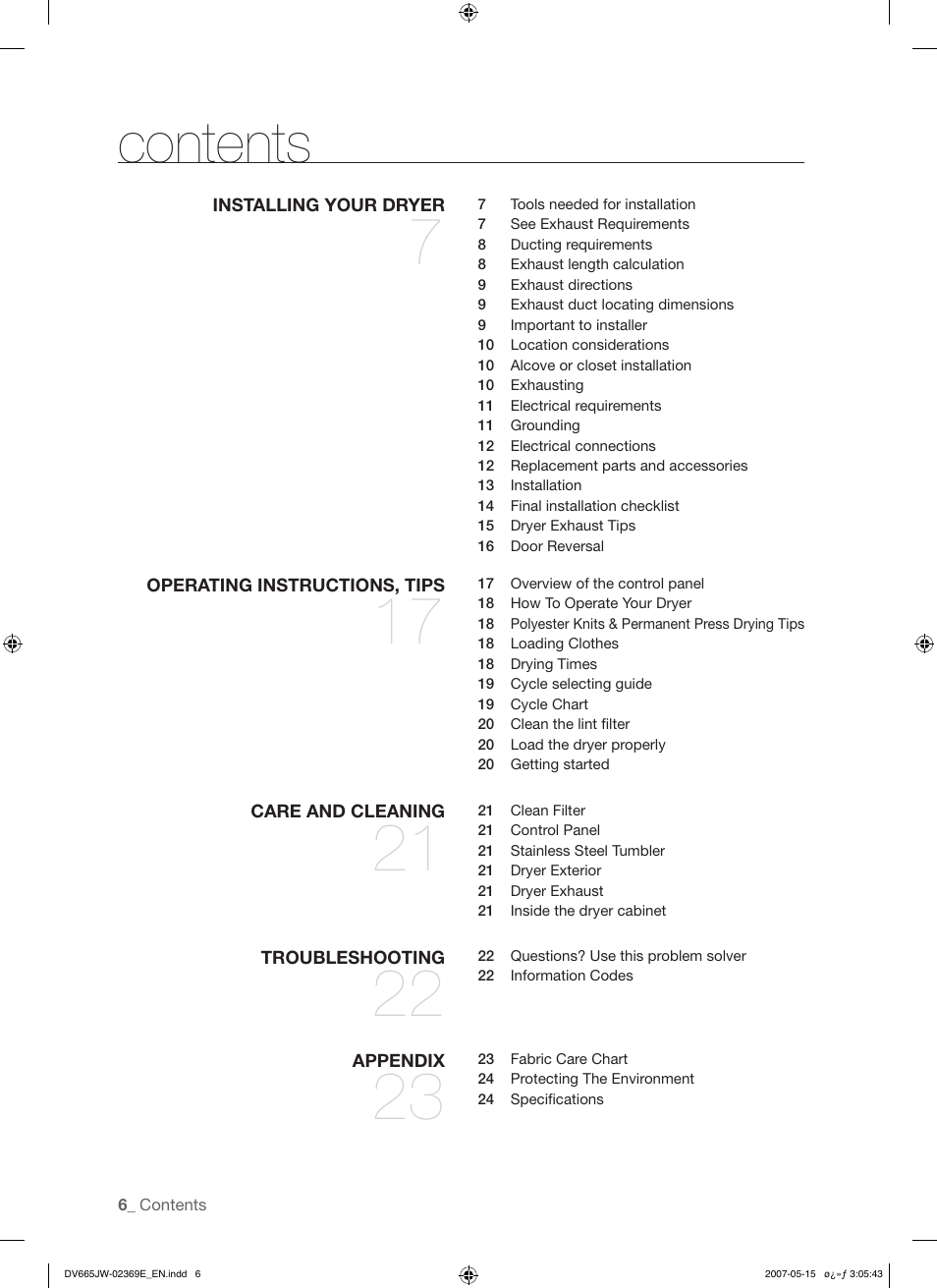 Samsung DV665J User Manual | Page 6 / 60