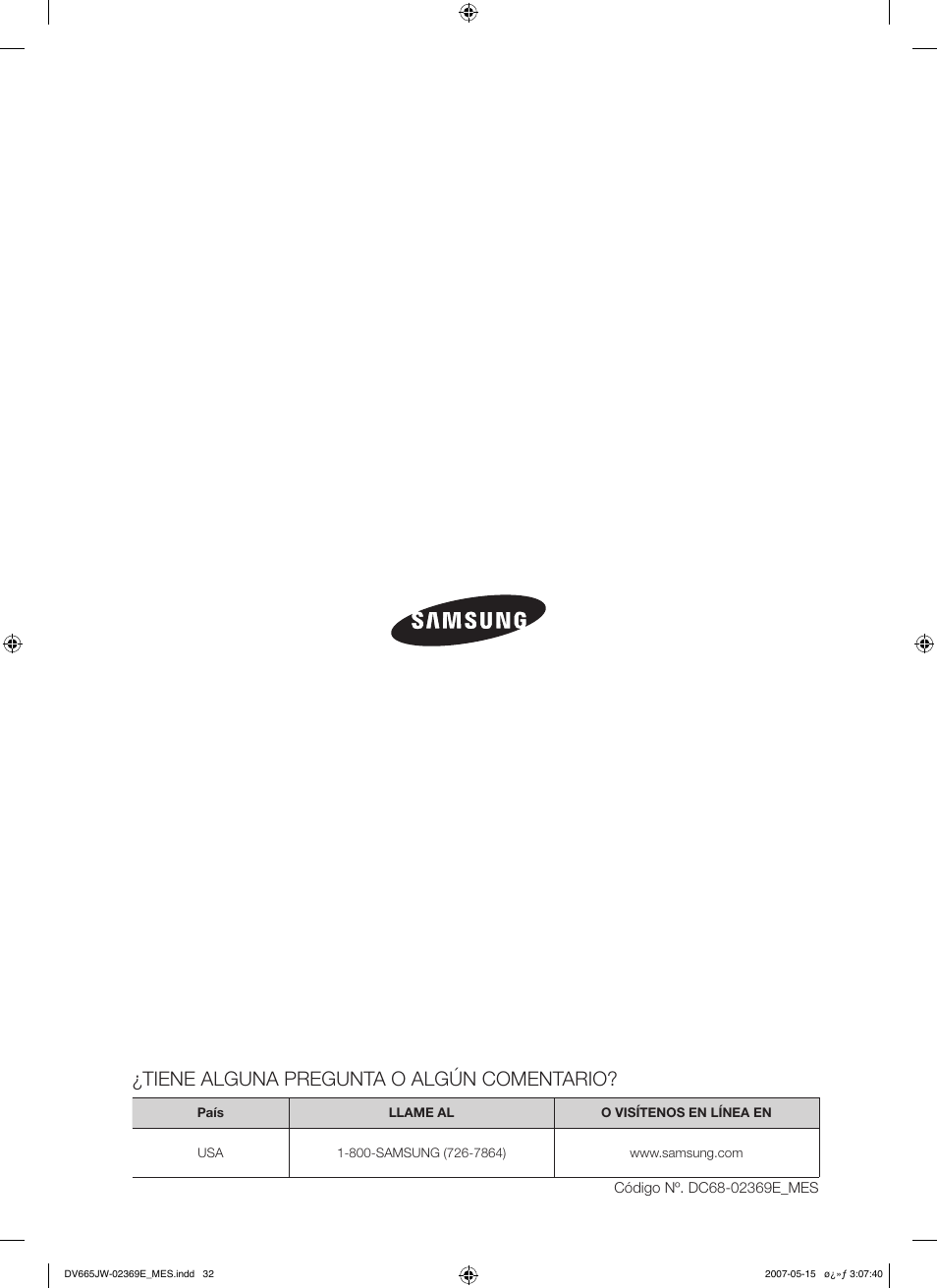 Tiene alguna pregunta o algún comentario | Samsung DV665J User Manual | Page 60 / 60