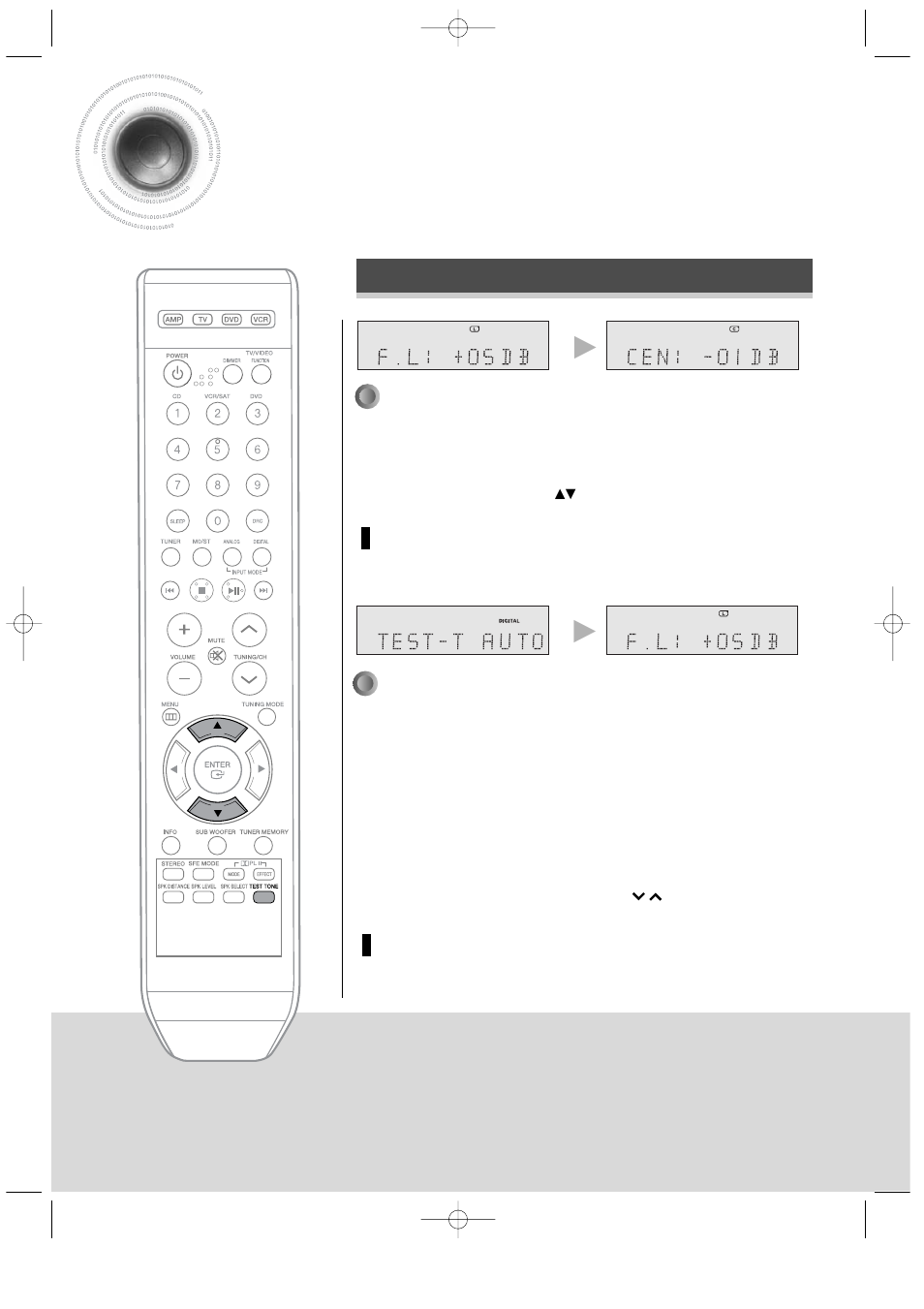 Test tone, Remote control, Main unit | Press test tone button | Samsung 20060510083254531 User Manual | Page 27 / 50