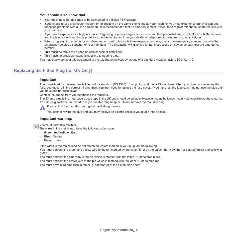 Replacing the fitted plug (for uk only) | Samsung CLX-6220 User Manual | Page 12 / 155