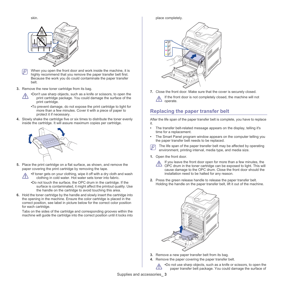 Replacing the paper transfer belt | Samsung CLX-6220 User Manual | Page 130 / 155