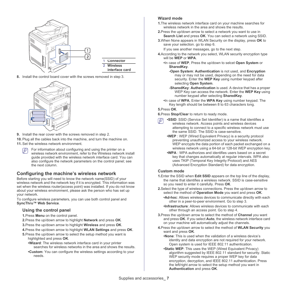 Configuring the machine’s wireless network | Samsung CLX-6220 User Manual | Page 134 / 155