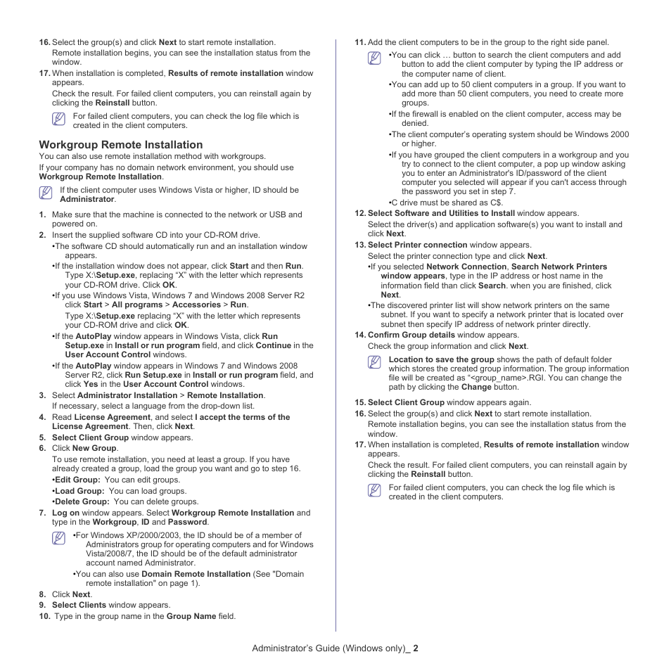 Workgroup remote installation | Samsung CLX-6220 User Manual | Page 143 / 155