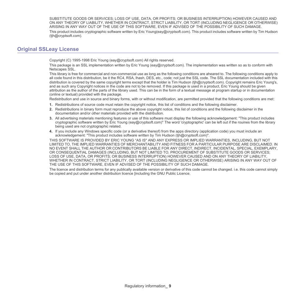 Original ssleay license | Samsung CLX-6220 User Manual | Page 15 / 155