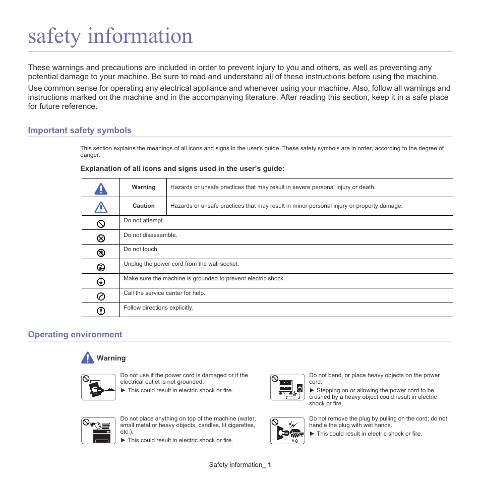 Safety information | Samsung CLX-6220 User Manual | Page 3 / 155