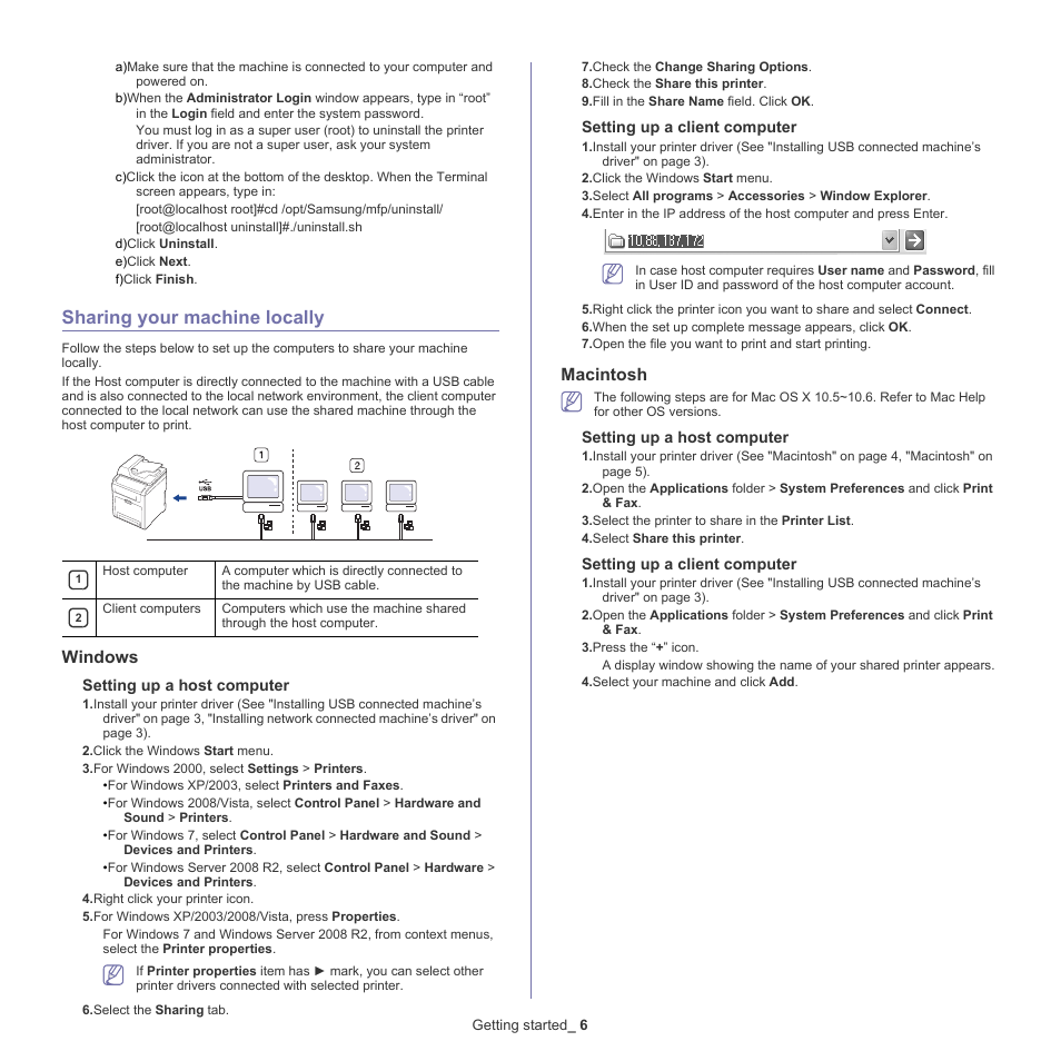 Sharing your machine locally, Windows, Macintosh | Samsung CLX-6220 User Manual | Page 31 / 155