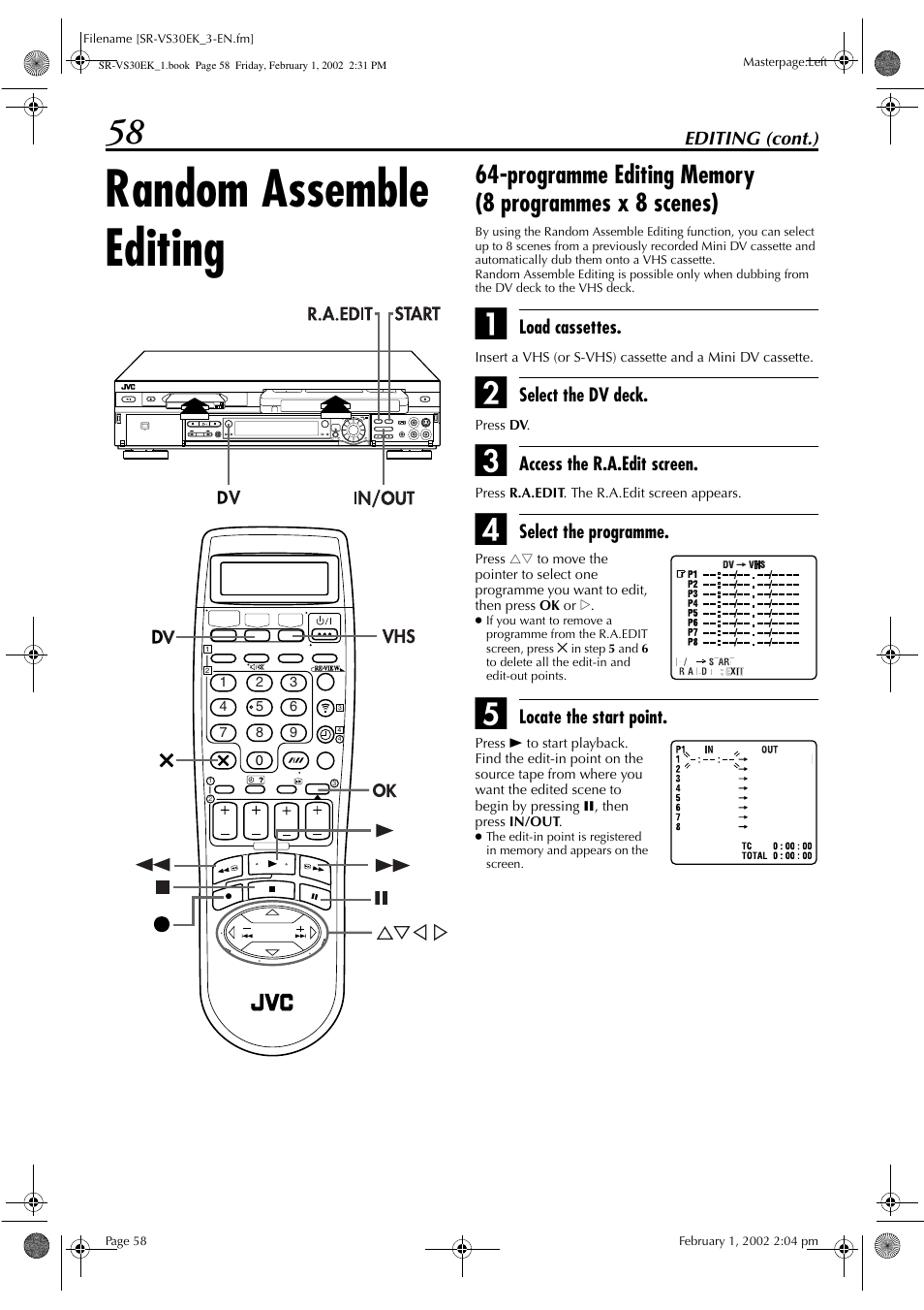 Random assemble editing | JVC SR-VS30E User Manual | Page 58 / 92