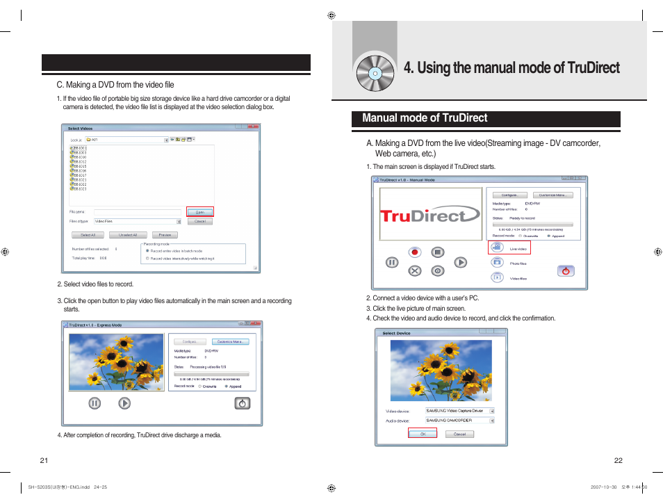 Using the manual mode of trudirect, Manual mode of trudirect | Samsung TrueDirect BG68-01525A User Manual | Page 13 / 16