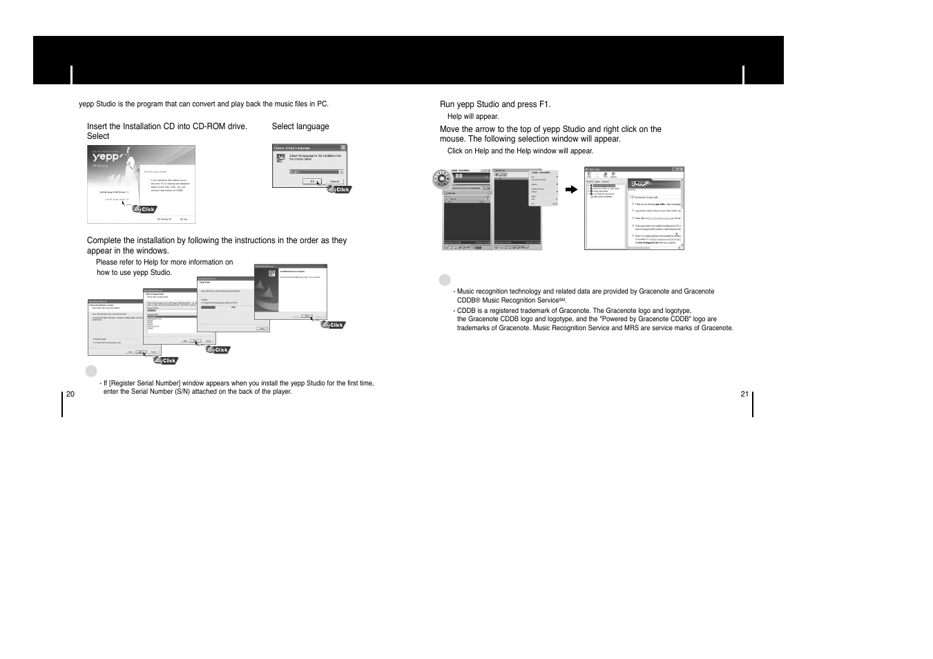 Installing yepp studio, To view help on yepp studio | Samsung yepp' YP-53X User Manual | Page 11 / 24