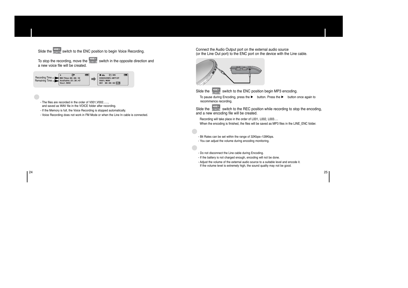 Recording voice, Mp3 encoding, Mp3 encoding recording voice | Samsung yepp' YP-53X User Manual | Page 13 / 24