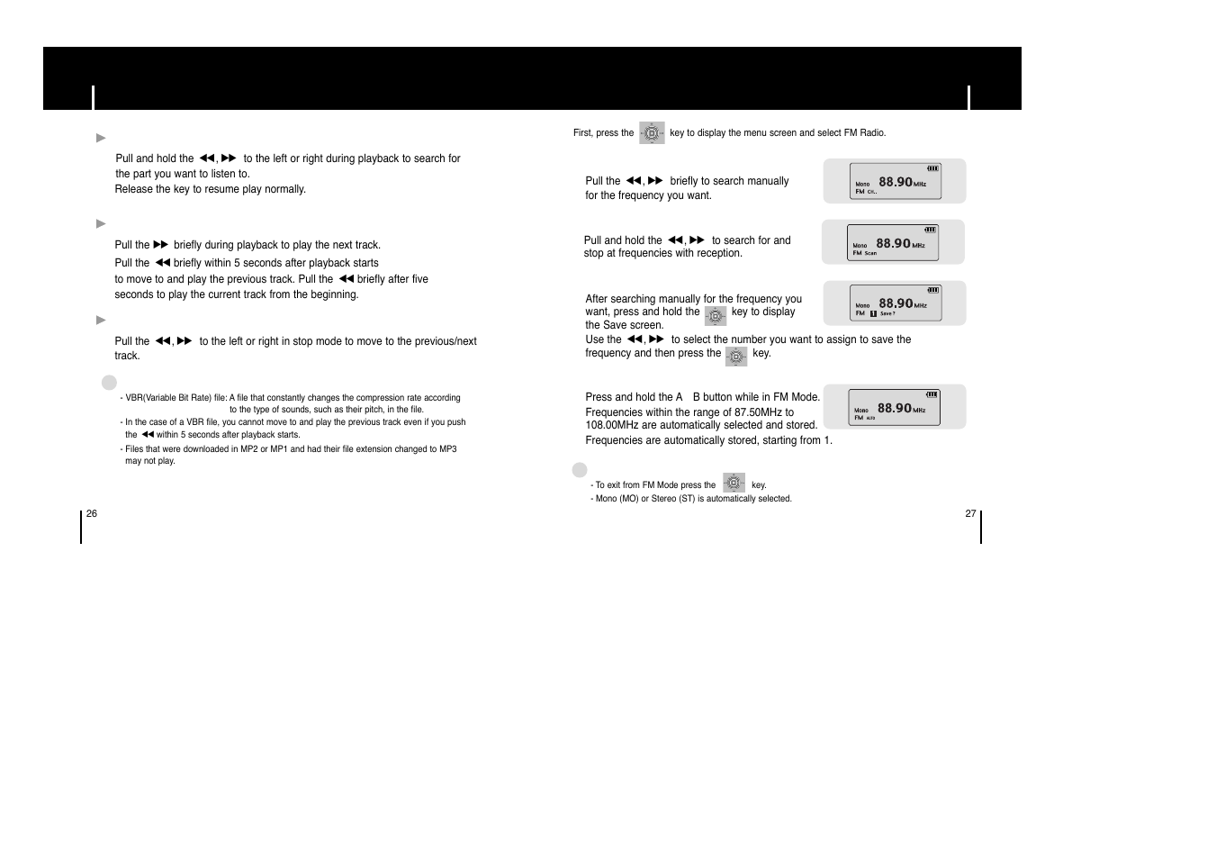 Listening to fm radio, Searching for music/voice files | Samsung yepp' YP-53X User Manual | Page 14 / 24