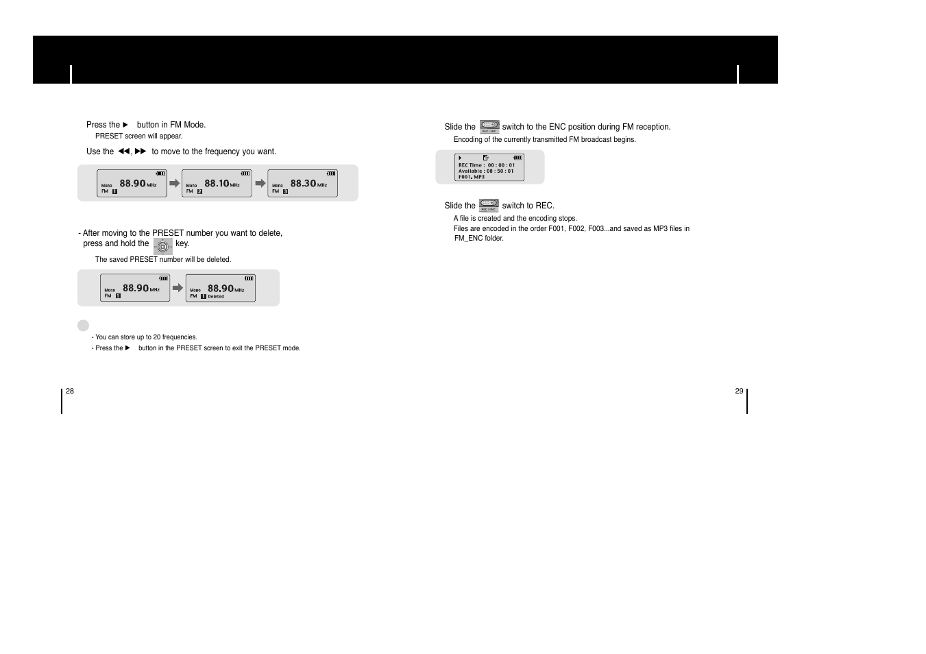 Listening to fm radio, Fm encoding, Fm encoding listening to fm radio | Samsung yepp' YP-53X User Manual | Page 15 / 24