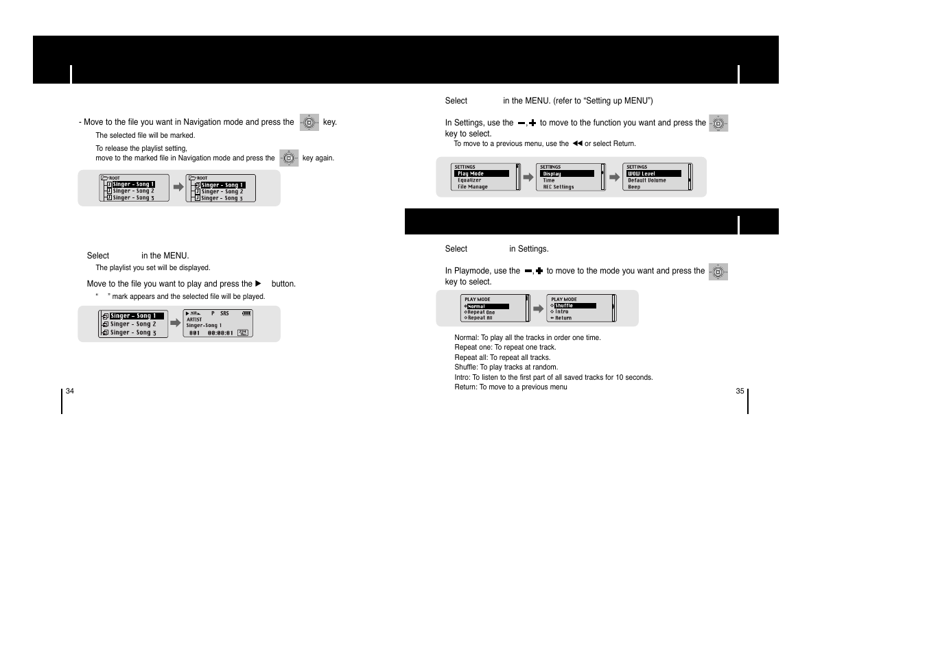 Setting playlist, Setting the advanced functions | Samsung yepp' YP-53X User Manual | Page 18 / 24