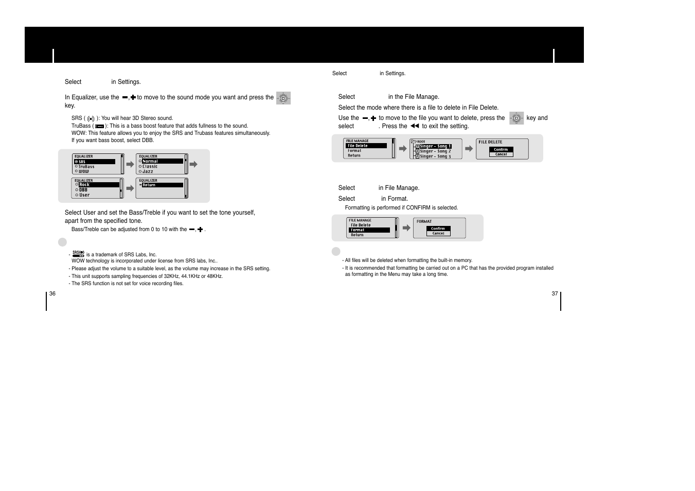 Setting the eq mode, Managing files, Managing files setting the eq mode | Samsung yepp' YP-53X User Manual | Page 19 / 24