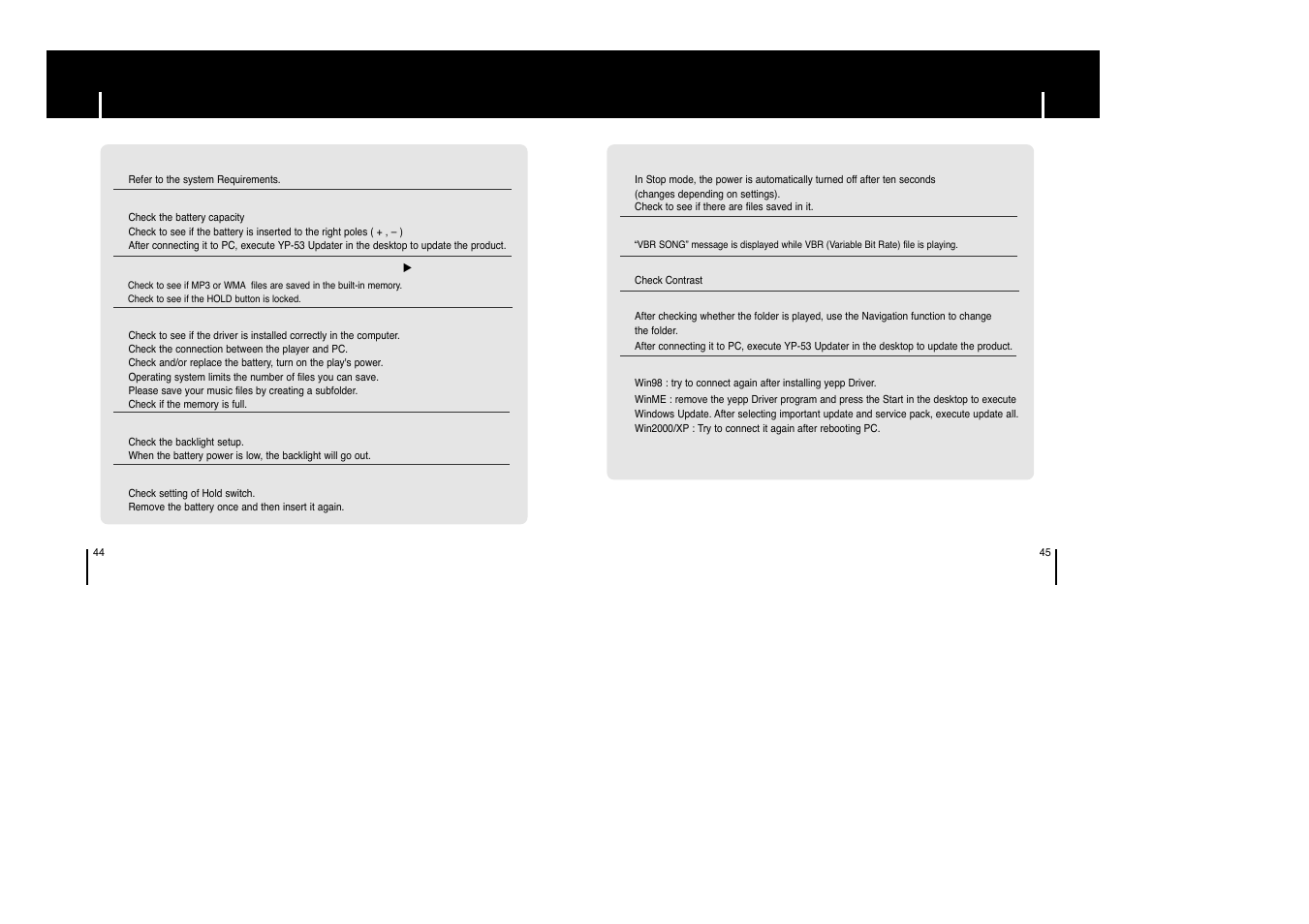 Customer support, Troubleshooting | Samsung yepp' YP-53X User Manual | Page 23 / 24