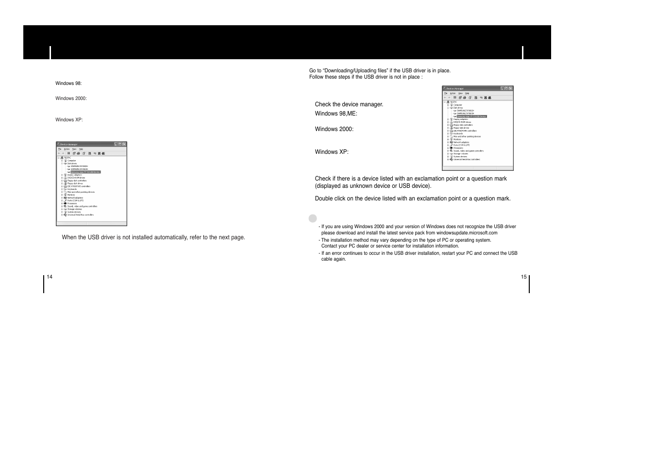 Manual installation of usb driver, Manual installation of usb driver connecting to pc, Iinstalling software | Samsung yepp' YP-53X User Manual | Page 8 / 24