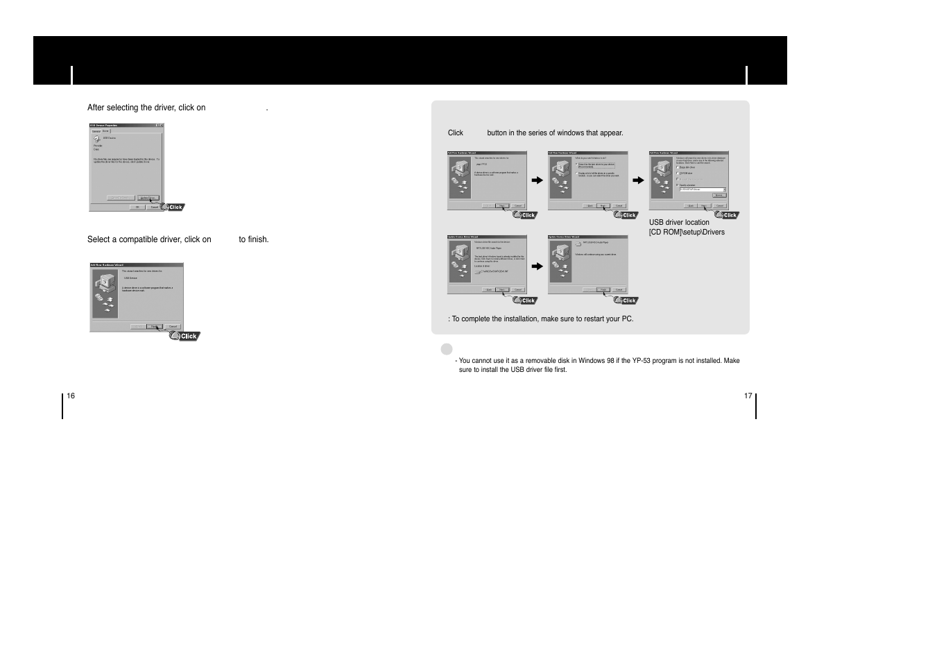 Manual installation of usb driver | Samsung yepp' YP-53X User Manual | Page 9 / 24