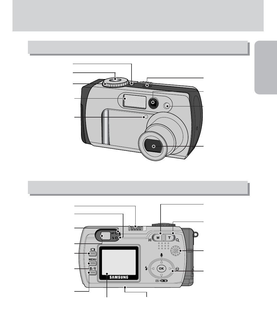 Identification of features, Ready, Front & top | Front & top back & bottom | Samsung Digimax 420 User Manual | Page 13 / 124