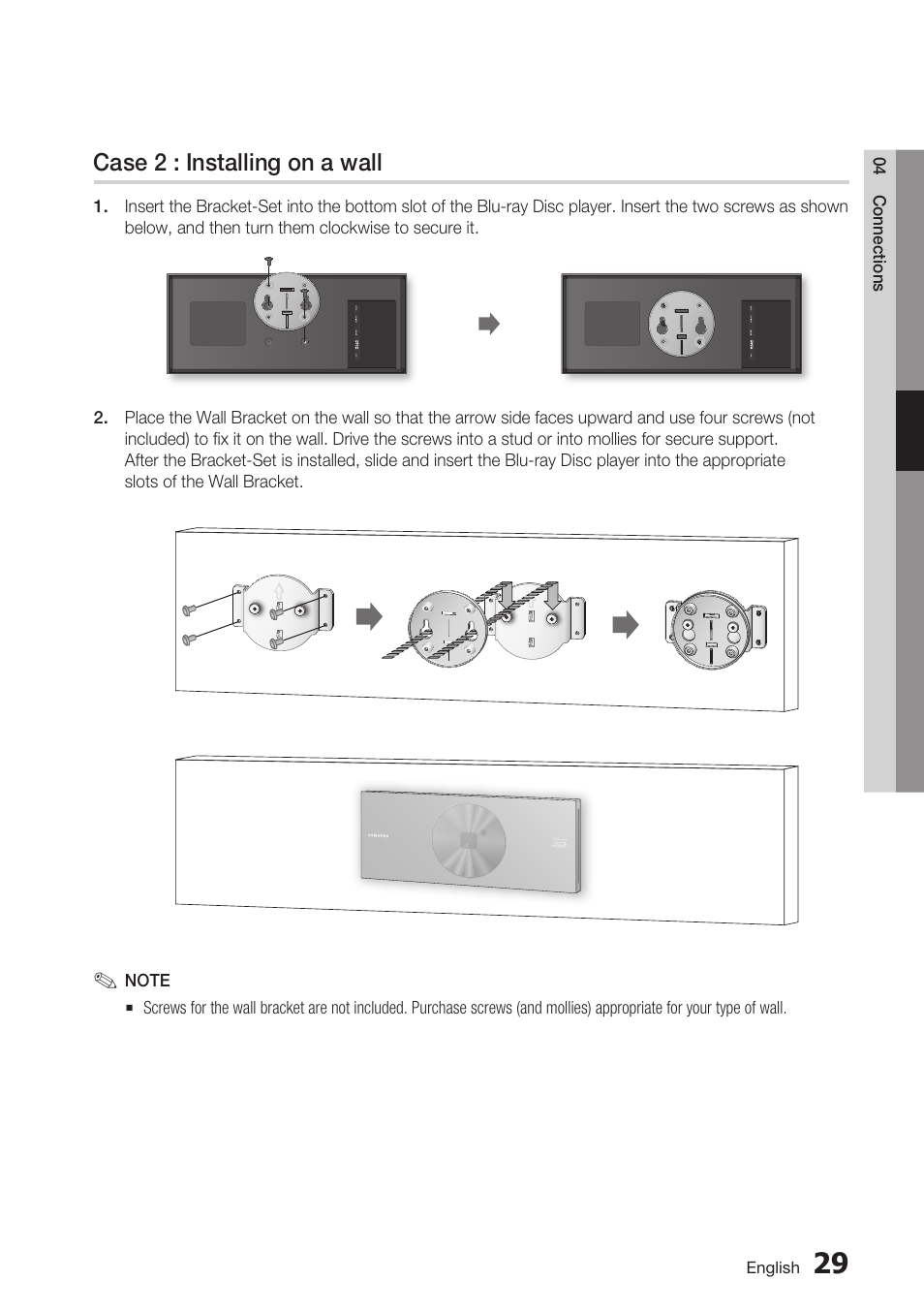 Case 2 : installing on a wall | Samsung BD-D7500 User Manual | Page 29 / 77