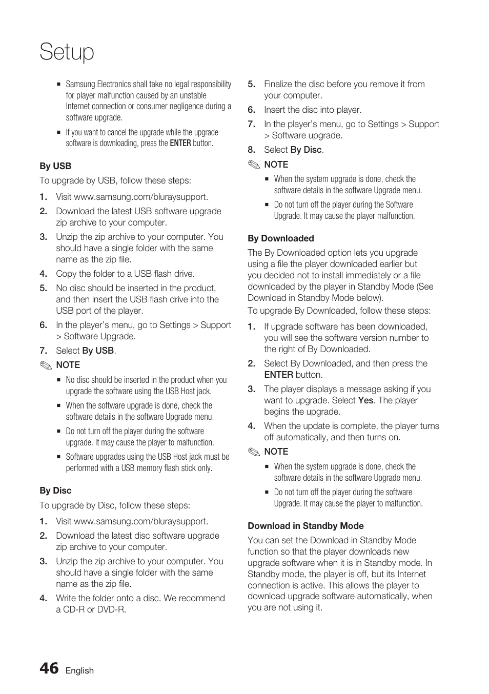 Setup | Samsung BD-D7500 User Manual | Page 46 / 77