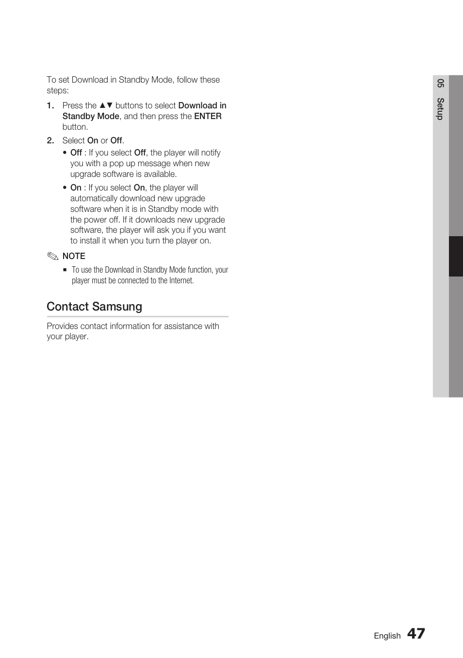 Contact samsung | Samsung BD-D7500 User Manual | Page 47 / 77