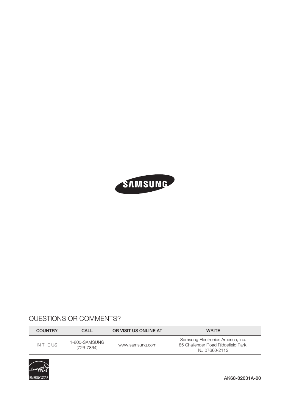 Questions or comments | Samsung BD-D7500 User Manual | Page 77 / 77