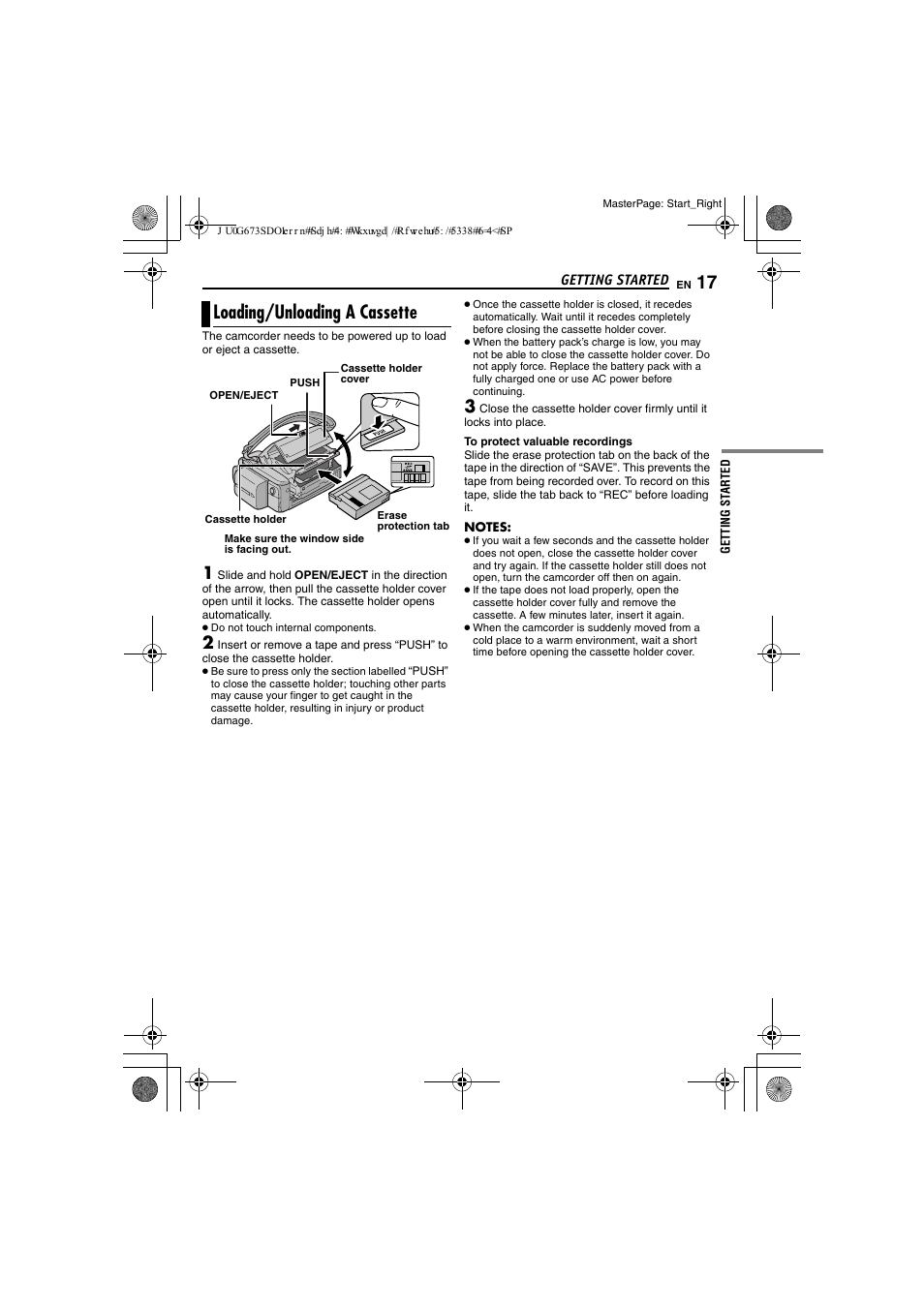 Loading/unloading a cassette, Pg. 17) | JVC GR-D340EK User Manual | Page 17 / 44